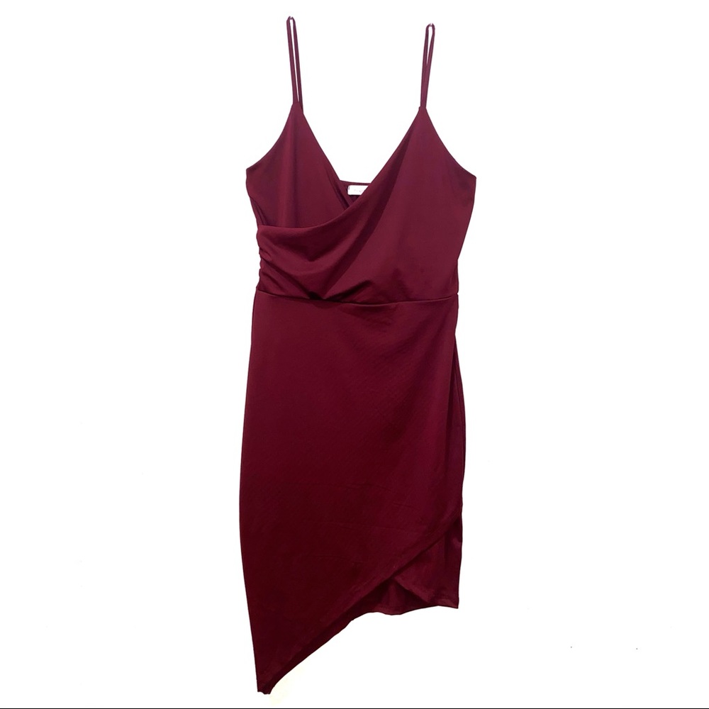 Burgundy/Wine Solid Color Slim Fit Dress Stretchy